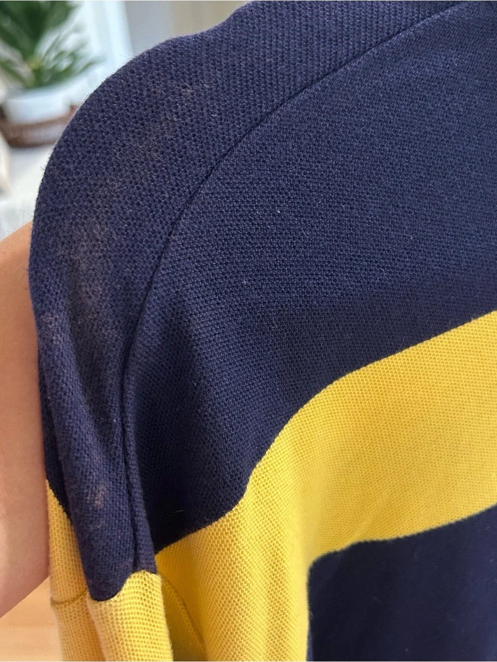 Ralph Lauren Men’s Striped Rugby Polo in Navy & Yellow Preppy Sz Large